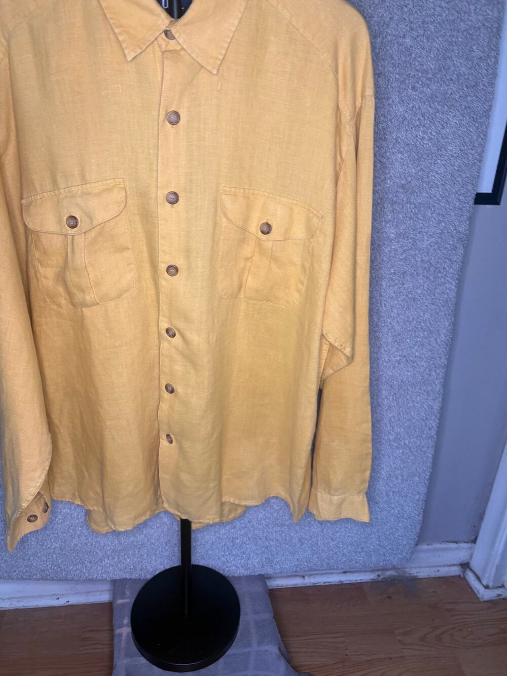 Vtg GAP Mens XL Mustard Yellow 100% Linen Long Sleeve Button Shirt Y2K Portugal
